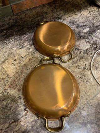 Pair 2 Vintage Douro Portugal Round Copper Pan Brass Handles