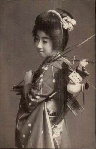 Japan Japanese Geisha Woman Kimono & Items C1920 Real Photo Postcard