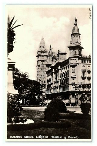 Vintage Postcard Rppc Edificios Heinlein Y Barolo Buenos Aires Argentina J8