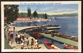 Lake Arrowhead,  California,  Boat Dock & Swimming Cove,  People,  Vtg Postcard