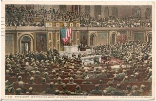 President Addressing Joint Session Of Congress Postcard 1918