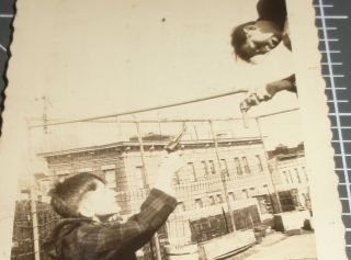 1920 ' s ABSTRACT Boys w/ Pistol Cap Gun Revolver UPSIDE DOWN Angle Vintage PHOTO 2