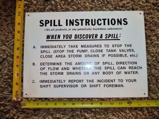 Vintage Industrial Metal Hazardous Waste Oil Spill Cleaning Instruct.  Sign Prop