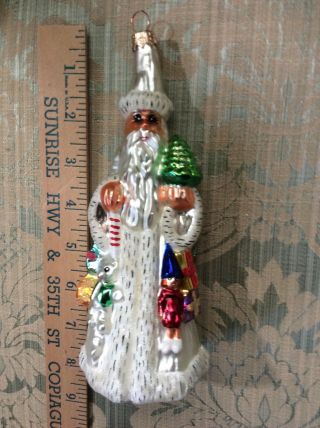 Christopher Radko Slim Traveler Santa White Father Christmas Ornament Poland