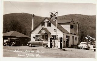 Pennsylvania Gas Staion Rppc Cross Forks Pa Selners Esso 1950s Photo Postcard