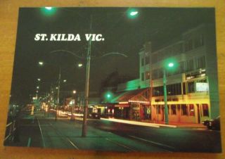 Retro Vintage Postcard: Night View Of Fitzroy Street,  St.  Kilda,  Victoria