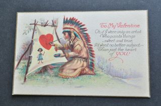 Set of 3 Vintage Valentine Postcards Native American Indians 921 A B C Boy Girl 2