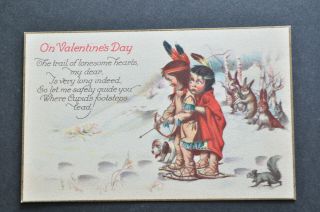 Set of 3 Vintage Valentine Postcards Native American Indians 921 A B C Boy Girl 4