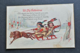 Set of 3 Vintage Valentine Postcards Native American Indians 921 A B C Boy Girl 6