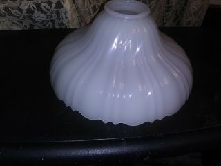 Antique White Cased Ribbed.  Melon Glass Oil Lamp Shade 2 1/4 " Fitter 81/4 " Wide
