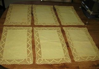 Vtg 50s Set 6 Chartreuse Doily Place Mat Dresser Crochet Occupied Japan 16x10