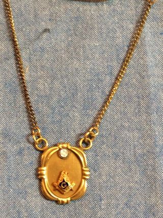 Vintage Masonic Freemason Gold Tie Bar Clip Pendant With Diamond On Chain
