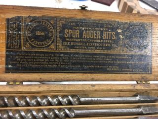 Antique Spur Auger Bit Set.  Russell Jennings,  In A 3 Tiered Box.