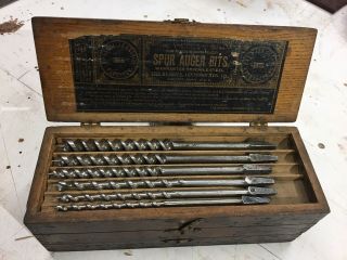 Antique Spur Auger Bit Set.  Russell Jennings,  in a 3 tiered box. 2