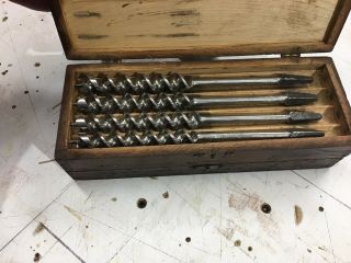 Antique Spur Auger Bit Set.  Russell Jennings,  in a 3 tiered box. 3