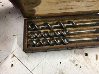 Antique Spur Auger Bit Set.  Russell Jennings,  in a 3 tiered box. 4