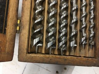 Antique Spur Auger Bit Set.  Russell Jennings,  in a 3 tiered box. 5