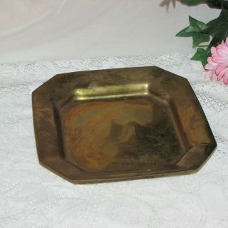 Heavy Square Brass Candle Holder Tray Dish Tray Vintage Patina 7 3/4 " Home Decor