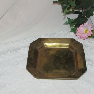 HEAVY SQUARE BRASS CANDLE HOLDER TRAY DISH TRAY VINTAGE PATINA 7 3/4 