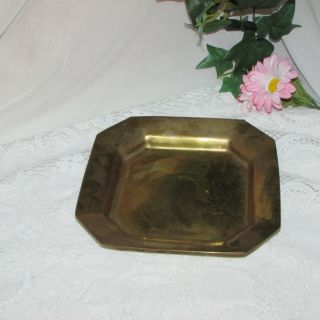 HEAVY SQUARE BRASS CANDLE HOLDER TRAY DISH TRAY VINTAGE PATINA 7 3/4 