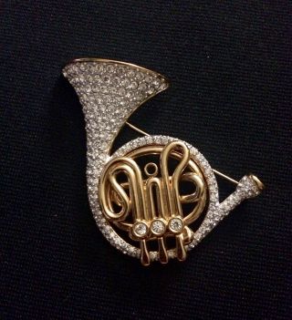 Stunning Swarovski Crystal French Horn Pin Brooch