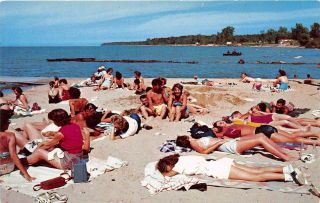Port Austin Mn View Of The Lake Huron Beach With All The People Vintage Mich 569