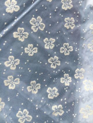 Vintage Pale Blue Floral Sheer Flowers Flocked Cut Fabric 1yd X 33”h