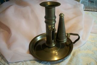 Antique Push - Up Brass Candle Holder with Snuffer Attaches to Side of Handle 2