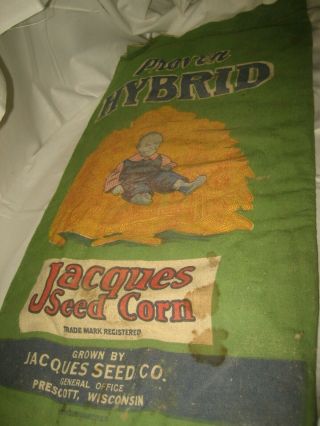Vintage Feed Sack Bag Jacques Seed Corn Hybrid Seed Corn Prescott Wi