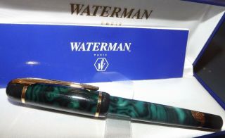 Waterman Paris Fountain Pen Phileas Green Marble W Gold Trim In Orig Box Euc
