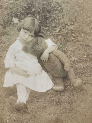Antique Rppc Real Photo Postcard Little Girl & Teddy Bear Toy Steiff