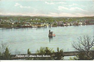 Postcard Light House In River Hudson Ny Athens From Hudson 1906 View