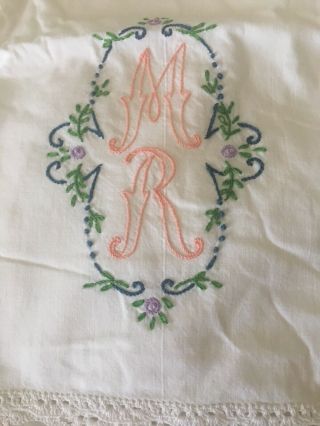 Antique Vintage Monogram Mr & Mrs Pillowcases A Pair Delicate Hand Embroidery