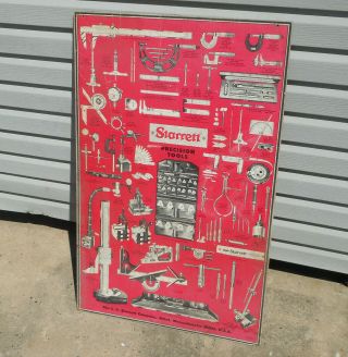 Vintage Starrett Co.  Tools Poster Mounted On Wood From Machine Shop 41x25 " Sign
