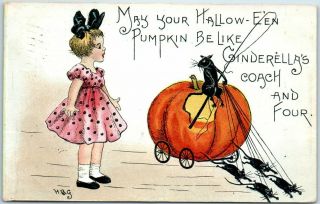 Vintage Halloween Postcard Artist - Signed H.  B.  Griggs Mice / Pumpkin Coach 1911
