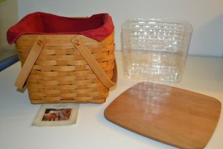 Longaberger,  Picnic Tote Basket,  Paprika Fabric & Protective Liner,  Wood Lid