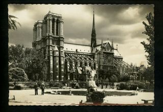 Church Real Photo Postcard Rppc Notre Dame Cathedral Paris France Vintage Yvon