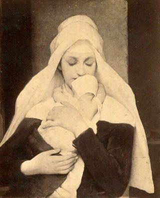 Rare Antique Cabinet Photo Touching Image Of Catholic Nun W Tiny Infant Baby
