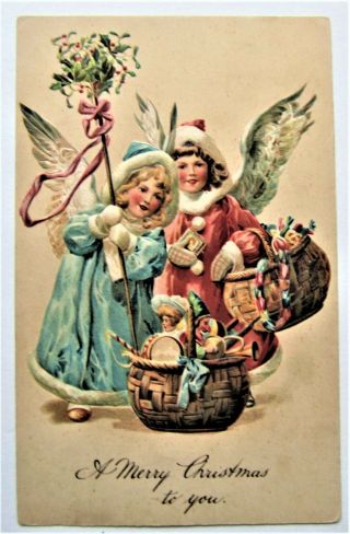 Pfb Angels In Fur - Trimmed Coats W/ Christmas Gifts Embossed Postcard
