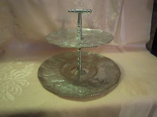 Vintage Hammered Aluminum 2 Tier Tray For Serving Cookies Candy Etc.  Hamme