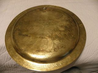 Ornate brass middle eastern tray marked 4