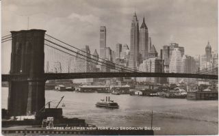 York City,  Glimpse Of Lower Manhattan & Brooklyn Bridge,  Nyc