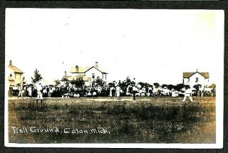 Colon Michigan Baseball Game At Ball Ground With Crowd,  1913 Rppc Postcard