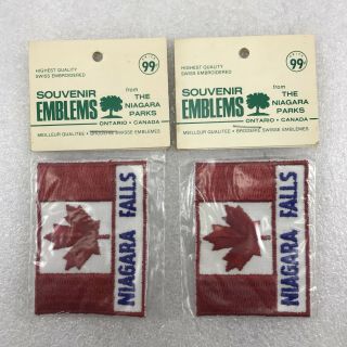 Pm Set Of 2 Nip Niagara Falls Canada Flag Maple Leaf Souvenir Embroidered Patch