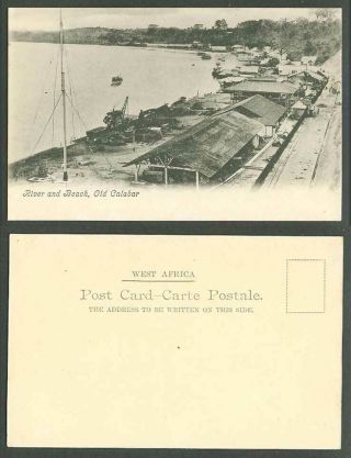 Nigeria Vintage Postcard River Scene And Beach Old Calabar Harbour Boat Railroad