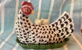 Hen And Chicks Vintage Butter Dish 1992 Fitz And Floyd.  " Chicken And Chicks "
