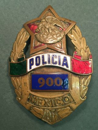 Obsolete Mexico City Policia Mexican Police Badge Bronze Vtg Distrito Federal