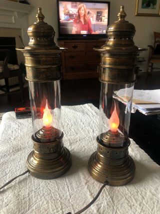Vintage 15 - 1/2” Tell City Chair Co.  Brass Candle Desk Lamp Electric Flame