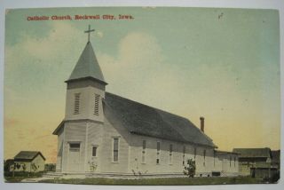 Rockwell City Iowa Old 1913 Postcard; Catholic Church Building; To Fonda Ia