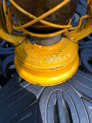 Vintage Rare Yellow 7.  5” Winged Wheel Kerosene Lantern No.  350 Post WWII Japan 3